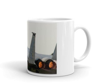 F-15 Eagle takes off on our white ceramic mug.