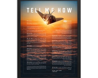F-117 Nighthawk, sunset. Framed and ready to hang with the Tell Me How description of military flight.