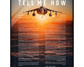 AV-8B Harrier Acrylic print ready to hang with the Tell Me How description of military flight.