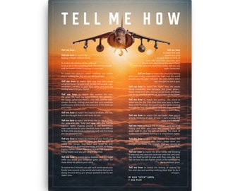 AV-8B Harrier sunset on Canvas, with Tell Me How ode to flight,  ready for hanging