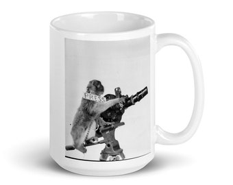 White glossy mug with Press Monkey