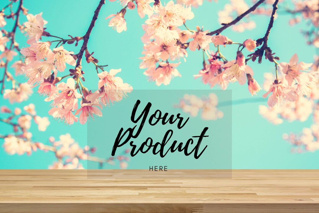Wood Table Top Backdrop Mock up in Pink Cherry Blossom Flower Etsy