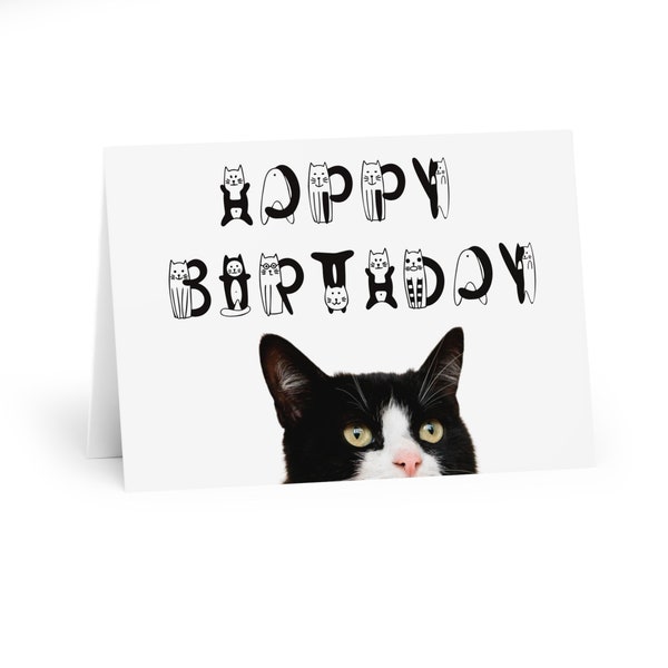 Tuxedo cat birthday card, happy birthday card with cat black and white