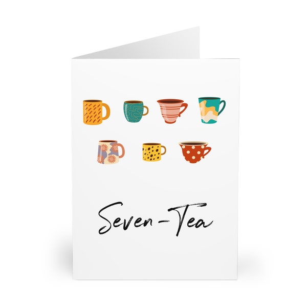 Seven-Tea 70th Birthday Greeting Card - Colourful Tea Caps Design - Milestone Celebration Card