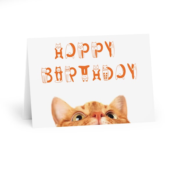 Ginger Orange Tabby cat card, Happy Birthday card ginger cat