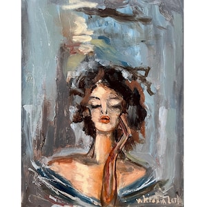 Woman Face Painting Original Art Abstract Portrait Painting 8 by 10&quot; Woman Painting Female Portrait Artwork Figurative Art by Viktoria Latka
