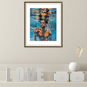 Man Painting Original Art Underwater Painting Swimmer Painting Male ...