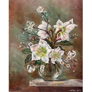 Lilies Painting Original Art Canvas Flowers Painting Still Life Painting Lilies Wall Art 19 by 24&#39;&#39; Floral Painting by Viktoria Latka