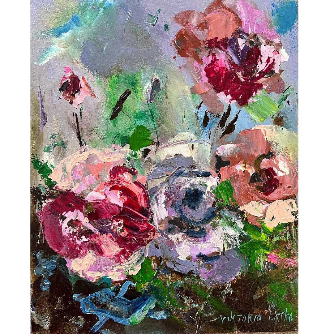 ポピーの油絵：オリジナルのテクスチャードフラワーアート、8x10インチ