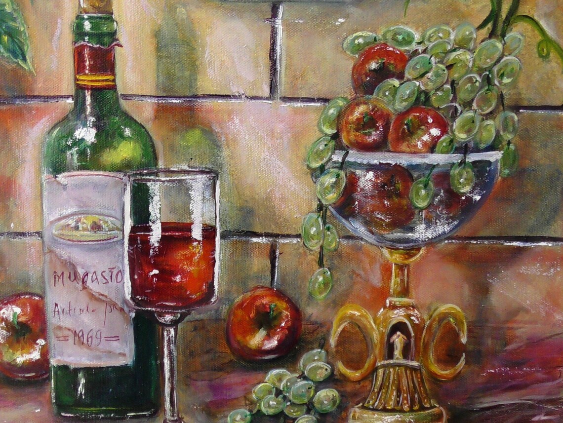 Wine Painting Original Art Canvas Large 31 by 23 inches Still Etsy