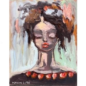 Woman Face Painting Original Art Abstract Portrait Painting 10 by 8&quot; Colorful Woman Art Female Portrait Painting by Viktoria Latka