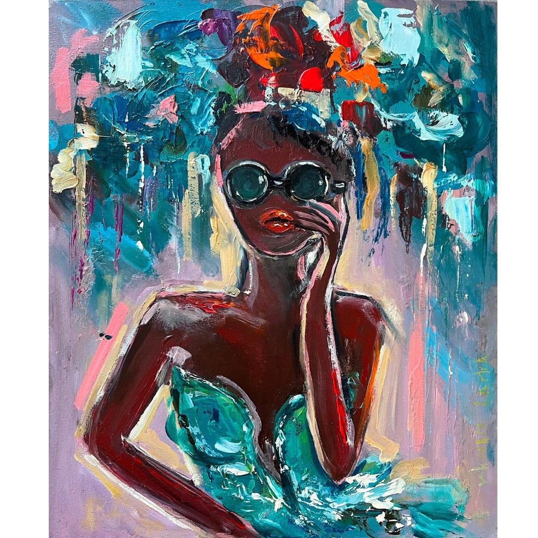 Black Woman Painting Original Art Faceless Portrait Artwork African ...