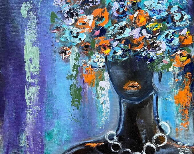 Black Woman Painting Original Art Canvas African American Art 12 by 12 ...