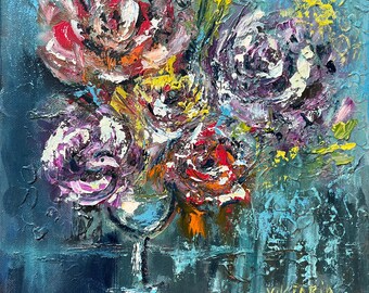 Wildflower Painting: Original Art on Canvas 12"x12" Textured Flowers Artwork