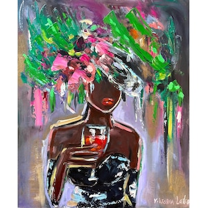 Black Woman Painting Original Art Faceless Portrait Art African American Art  10 by 12&quot; Flowers Painting Figurative Art by Viktoria Latka