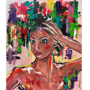 Woman Painting Original Art Canvas Woman Face Artwork 8 by 10&quot; Female Portrait Art Figurative Painting Colorful Woman Art by Viktoria Latka