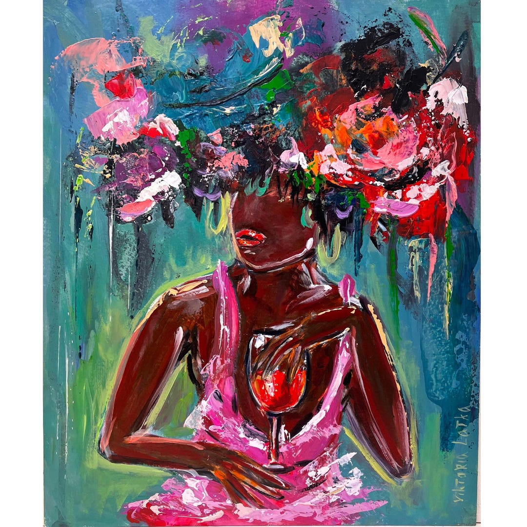 Black Woman Painting Original Art African American Art Wine Painting ...