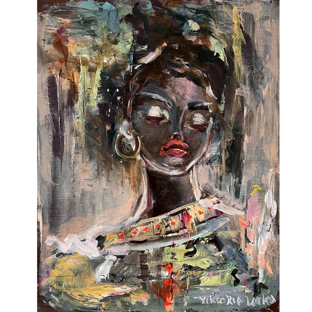 African American Woman Painting: Original Oil Art, Portrait Black Lady ...