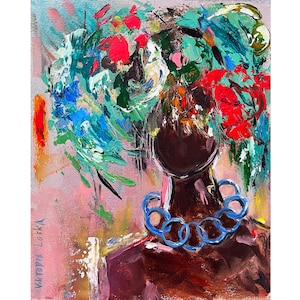 African American Art Original Painting Floral Painting Flowers Woman Art Black Woman Painting 8 by 10&quot; Faceless Woman Art by Viktoria Latka