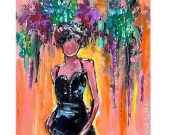 Woman Painting: Original Oil Art, Abstract Faceless Portrait 8"x10" Figurative Art