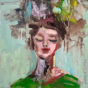 Woman Face Painting Original Art Abstract Portrait Painting 10 by 10&quot; Colorful Woman Art Female Portrait Painting by Viktoria Latka