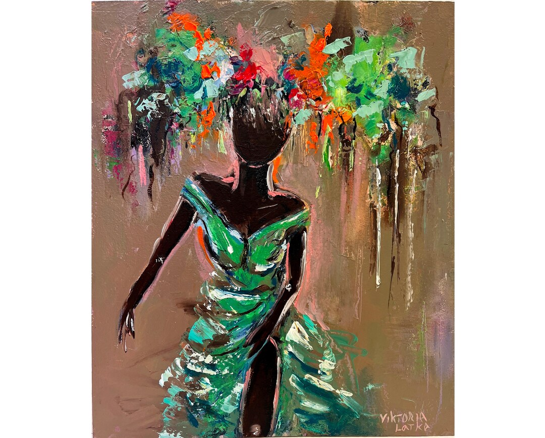 Black Woman Painting Original Art Flowers Art African American Art 10 ...