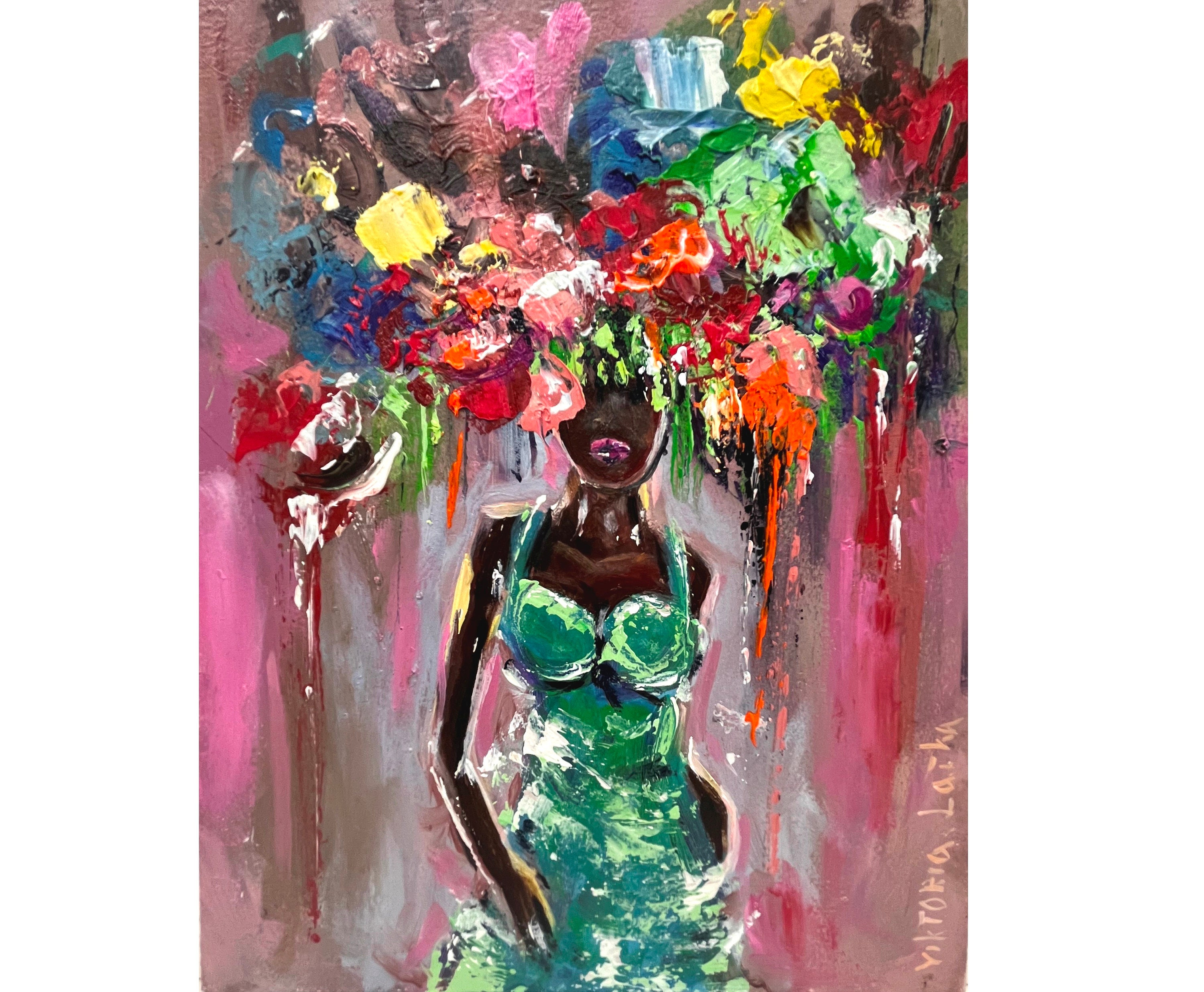 Painting Oil Art & Collectibles Woman Painting Original Art Floral ...