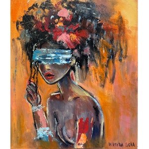 Woman Painting Original Art Canvas Faceless Woman Painting 10 by 12&quot; Flower Painting Portrait Woman Art Figurative Artwork by Viktoria Latka