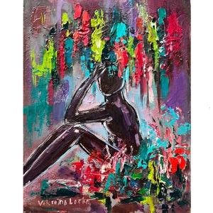 Black Woman Painting Original Art African American Art Floral Woman Art 10 by 8&quot; Flowers Painting Colorful Figurative Art by Viktoria Latka