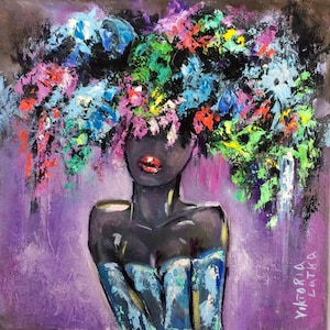 African American Woman Painting Original Art Portrait Lady Artwork Black Woman Art Portrait Woman Art Figurative Artwork by Viktoria Latka