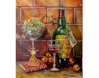 ワイングラスアート オリジナル油絵 ワイン ブドウ 絵画 アート
