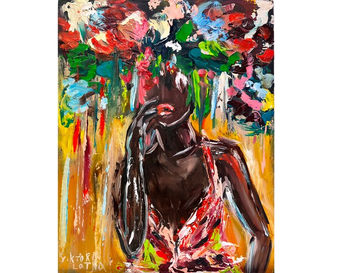 Black Woman Painting Original Art Faceless Portrait Painting American ...