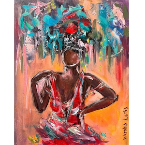 African American Art Original Painting Faceless Woman Art Black Woman Painting 8 by 10&quot; Flower Art Textured Figurative Art by Viktoria Latka