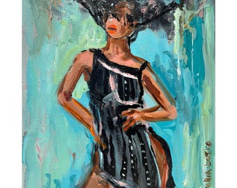 Woman Painting: Original Oil Art 8x10" Fashion Portrait, Figurative Artwork