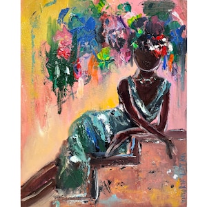 Woman Painting Original Art Flowers Woman Art Faceless Woman Painting Black Woman Painting 8 by 10&quot; African American Art by Viktoria Latka