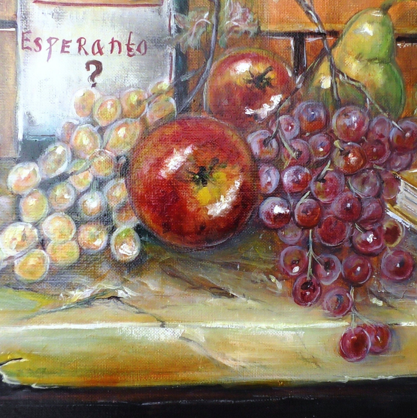 Original Wine & Fruits Still Life Painting on Canvas 21x18", Bottle ...
