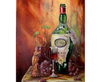 ワイングラスアート オリジナル油絵 ワイン ブドウ 絵画 アート