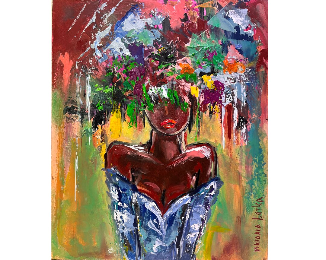Black Woman Painting Original Art African American Art Flowers Woman ...