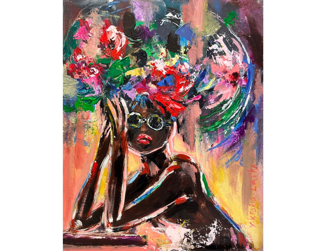 Woman Painting Original Art Flowers Painting Black Woman - Etsy