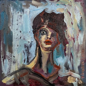 Mann Malerei Original Kunst Bunt Portrait Kunst Figurative Malerei 8 x 8 &quot;Gesicht Mann Kunstwerk Ausdrucksstarke männliche Kunst von Viktoria Latka