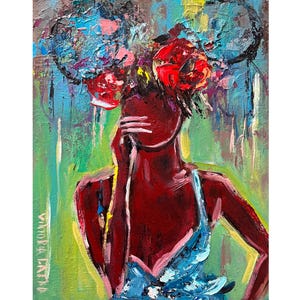 Woman Painting Original Art African American Art Black Woman Artwork Faceless Woman Art 8 by 10&quot; Abstrait Figurative Art by Viktoria Latka