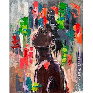 Black Woman Painting Original Art Woman Face Artwork African American Art 9.5 by 7.5&quot; Colorful Woman Painting by Viktoria Latka
