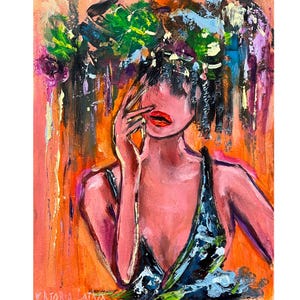 Woman Painting Original Art Faceless Woman Painting 8 by 10&quot; Flowers Painting Portrait Woman Artwork Figurative Art  by Viktoria Latka