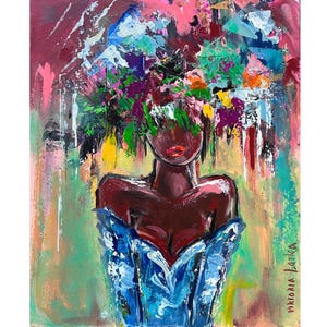 Black Woman Painting Original Art African American Art Flowers Woman Painting 10 by 12&quot; Faceless Woman Art Figurative Art by Viktoria Latka