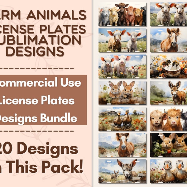 Farm Animals PNG Bundle License Plate Sublimation Design, Digital Download License Plate Design, License Plate PNG, Farm Animal Sublimation