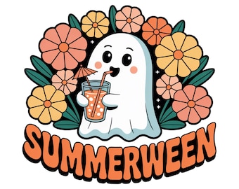 Ghost Summer Halloween PNG, Funny Summer Halloween PNG, Vintage Summer PNG, Halloween Cocktail Summer Png, Summer Sublimation Shirt Design