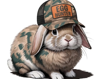 Egg Hunter Bunny PNG, Boy Bunny With Backwards Cap PNG, Camo Easter Bunny Sublimation File, Kids Easter Doodle Digital Download, Sublimation