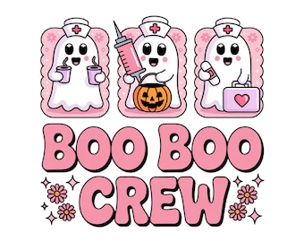 Boo Boo Crew Halloween Nurse PNG, Pink Ghost Nurse PNG, Coquette Spooky Nurse Shirt Design, Floral Nurse Halloween Png ER Nurse Sublimation