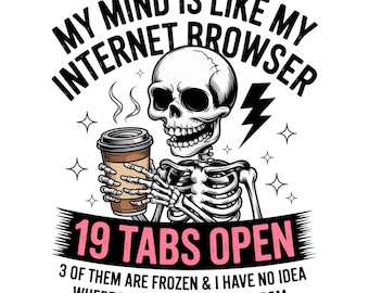 My Mind is Like Sarcastic Snarky PNG Sassy PNG Snarky Funny Skeleton Coffee Lover Overstimulated Sarcasm PNG Funny Png Adult Humor Design