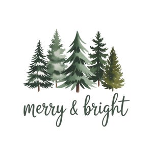 Merry And Bright PNG, Christmas Tree PNG, Merry Christmas PNG, Christmas Shirt, Sublimation Design, Watercolor Trees, Holiday, Christmas Png